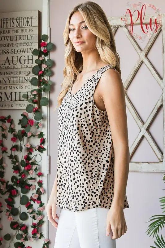 Heimish Full Size Front Button Animal Print Sleeveless Top Plus Size - Love Salve
